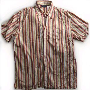 Gear Seven Collection Shirt Men's Large Short Sleeved Button Up Orange Striped
